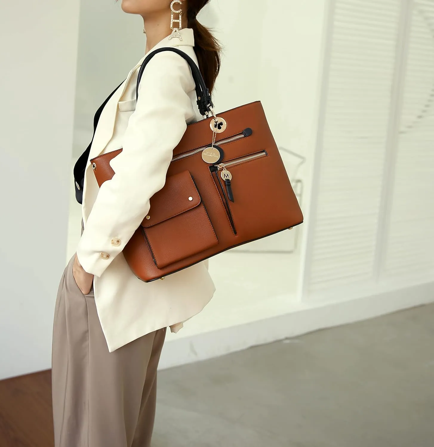 MKF Collection Satchel Bag for Women’s Vegan Leather Crossbody Bag Handbag Top-Handle Purse by Mia K