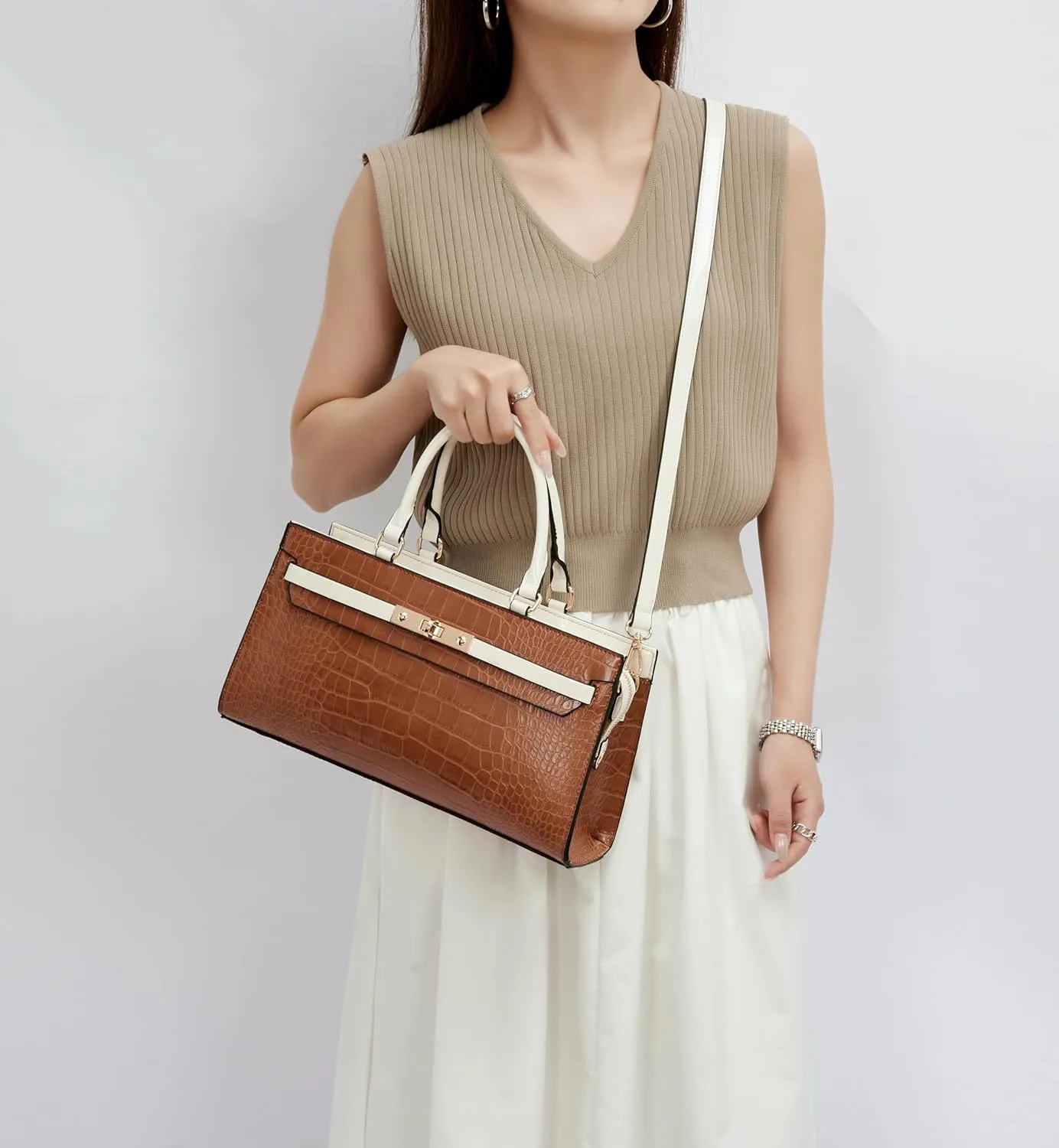 MKF Collection Satchel Bag for Women’s, Vegan leather Crossbody Handbag Top-Handle Purse