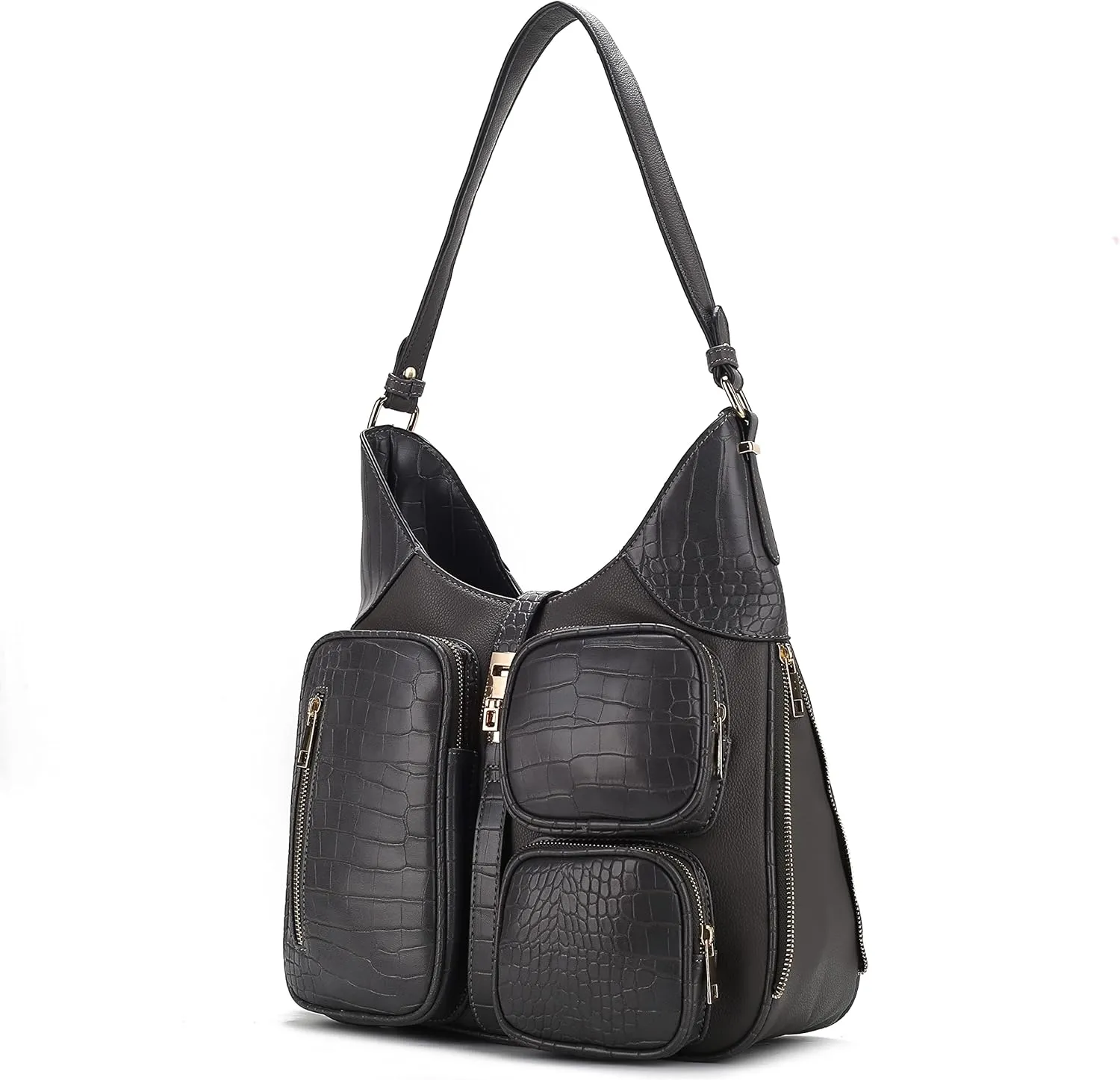 MKF Collection Shoulder Bag for Women, Handbag Purse Top-Handle Hobo Bag Crocodile-embossed Vegan Leather Purse