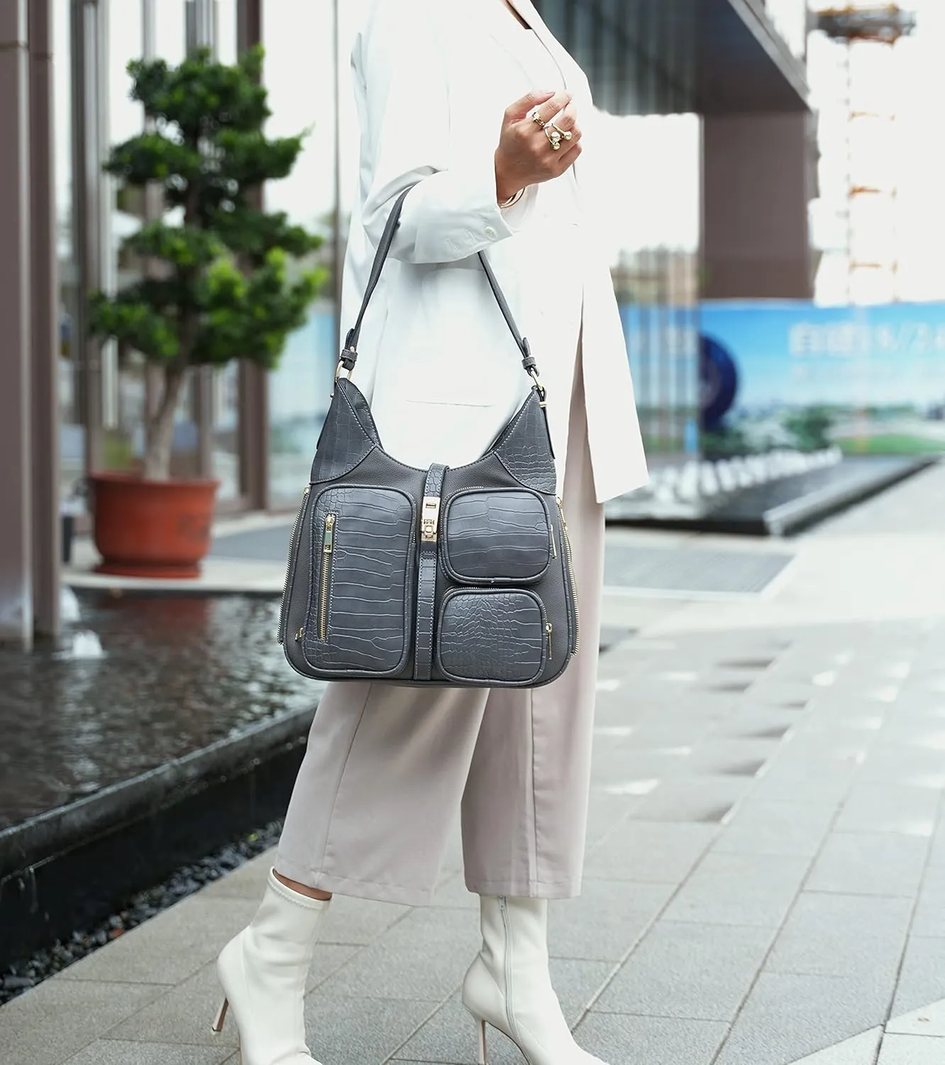 MKF Collection Shoulder Bag for Women, Handbag Purse Top-Handle Hobo Bag Crocodile-embossed Vegan Leather Purse