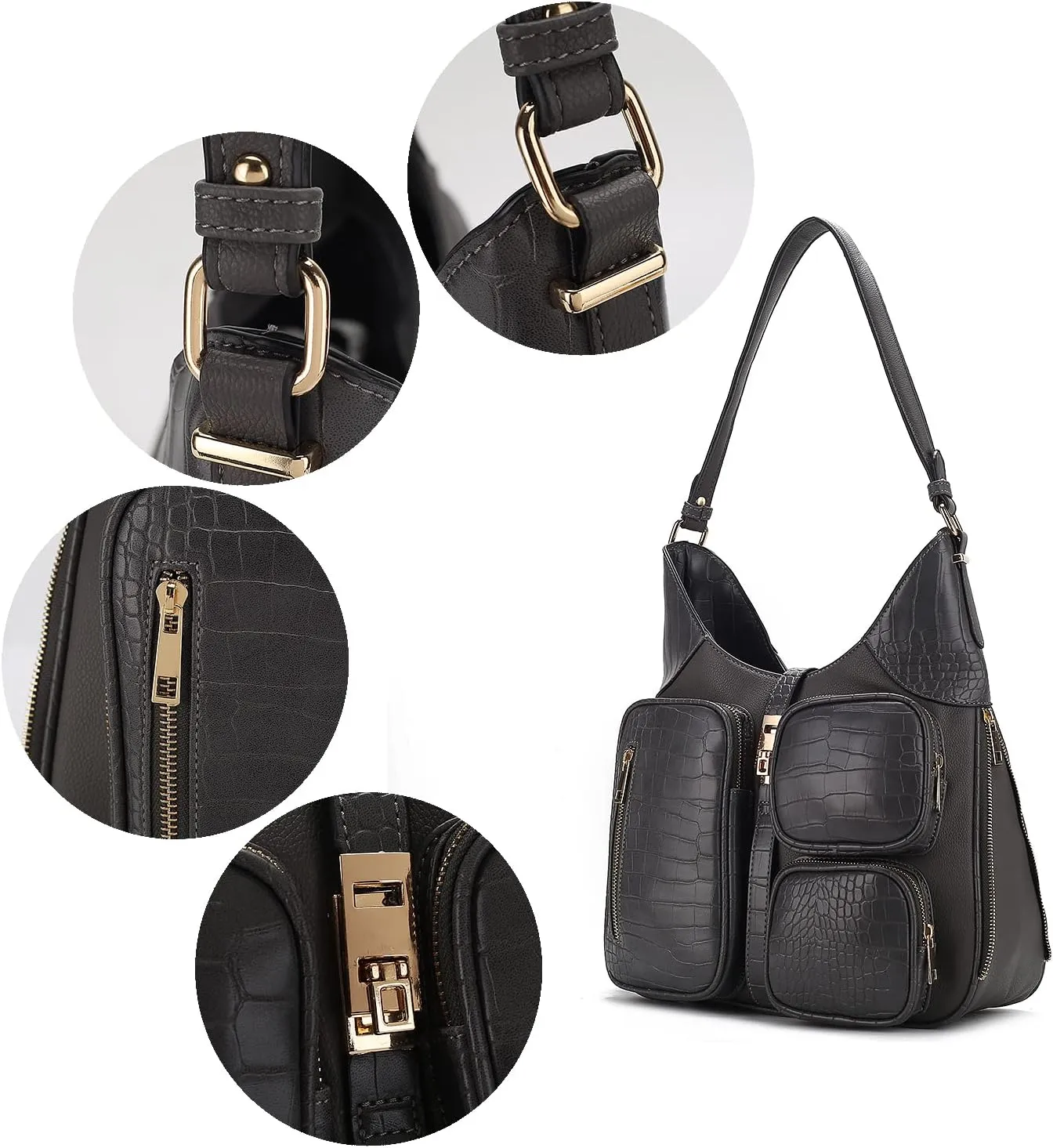 MKF Collection Shoulder Bag for Women, Handbag Purse Top-Handle Hobo Bag Crocodile-embossed Vegan Leather Purse