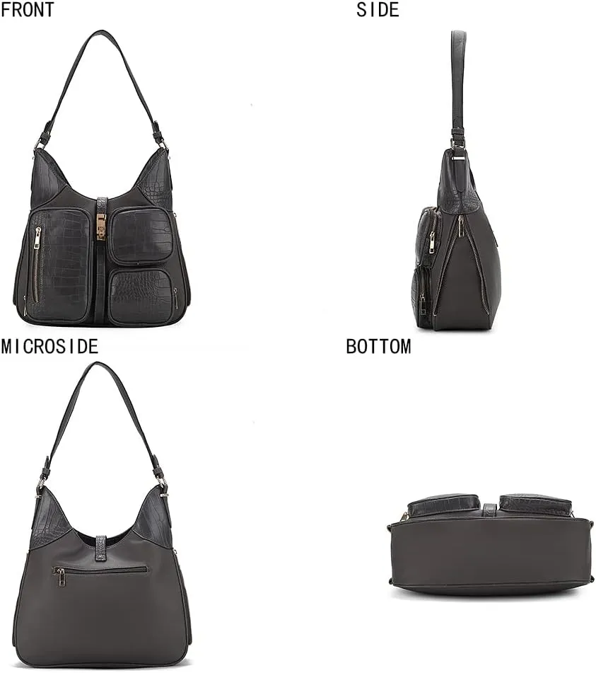 MKF Collection Shoulder Bag for Women, Handbag Purse Top-Handle Hobo Bag Crocodile-embossed Vegan Leather Purse