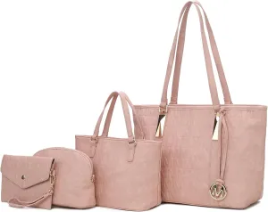 MKF Collection Tote Bag for Women, Shoulder Handbag & Wristlet Pouch Purse Top Handle Vegan Leather 4Pcs Set Pocketbook