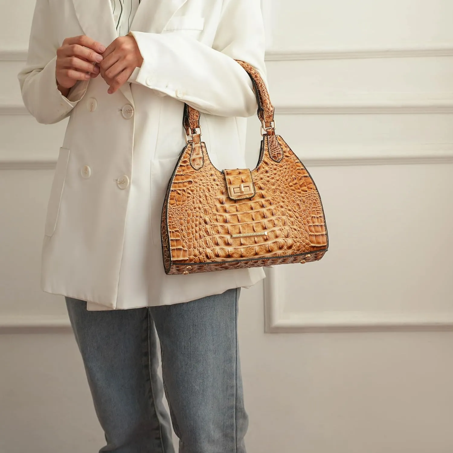 MKF Collection Women Tote Bag, Gradient Rainbow Faux Crocodile-Embossed Vegan Leather Handbag Purse by Mia K