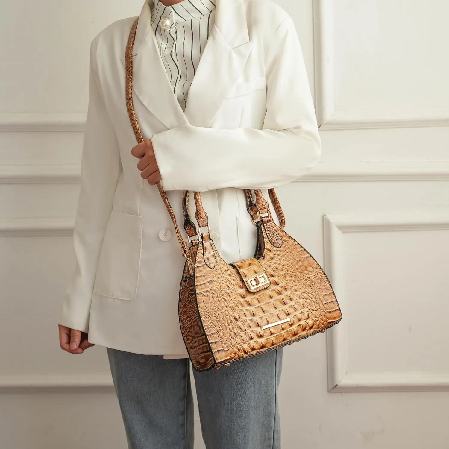 MKF Collection Women Tote Bag, Gradient Rainbow Faux Crocodile-Embossed Vegan Leather Handbag Purse by Mia K