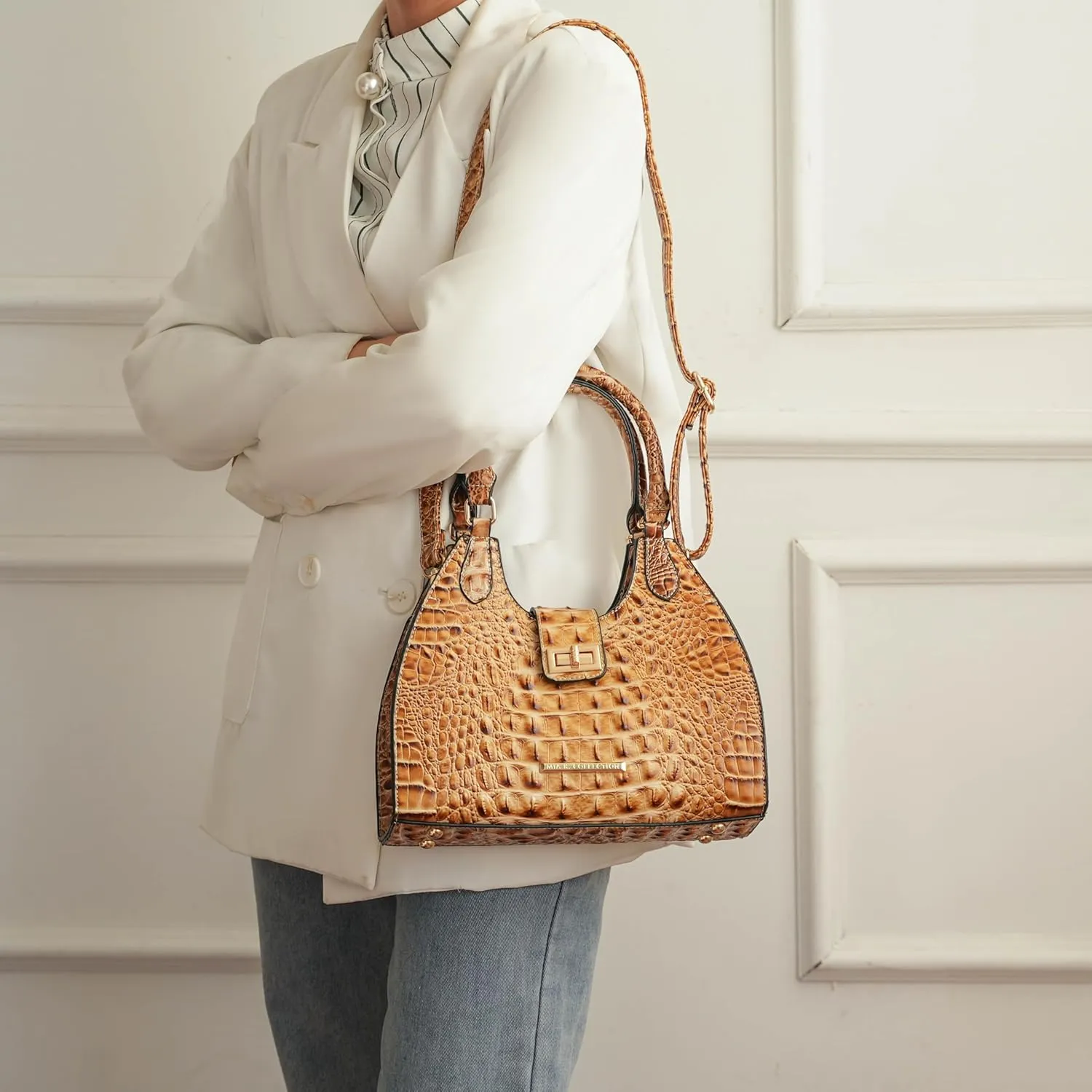 MKF Collection Women Tote Bag, Gradient Rainbow Faux Crocodile-Embossed Vegan Leather Handbag Purse by Mia K