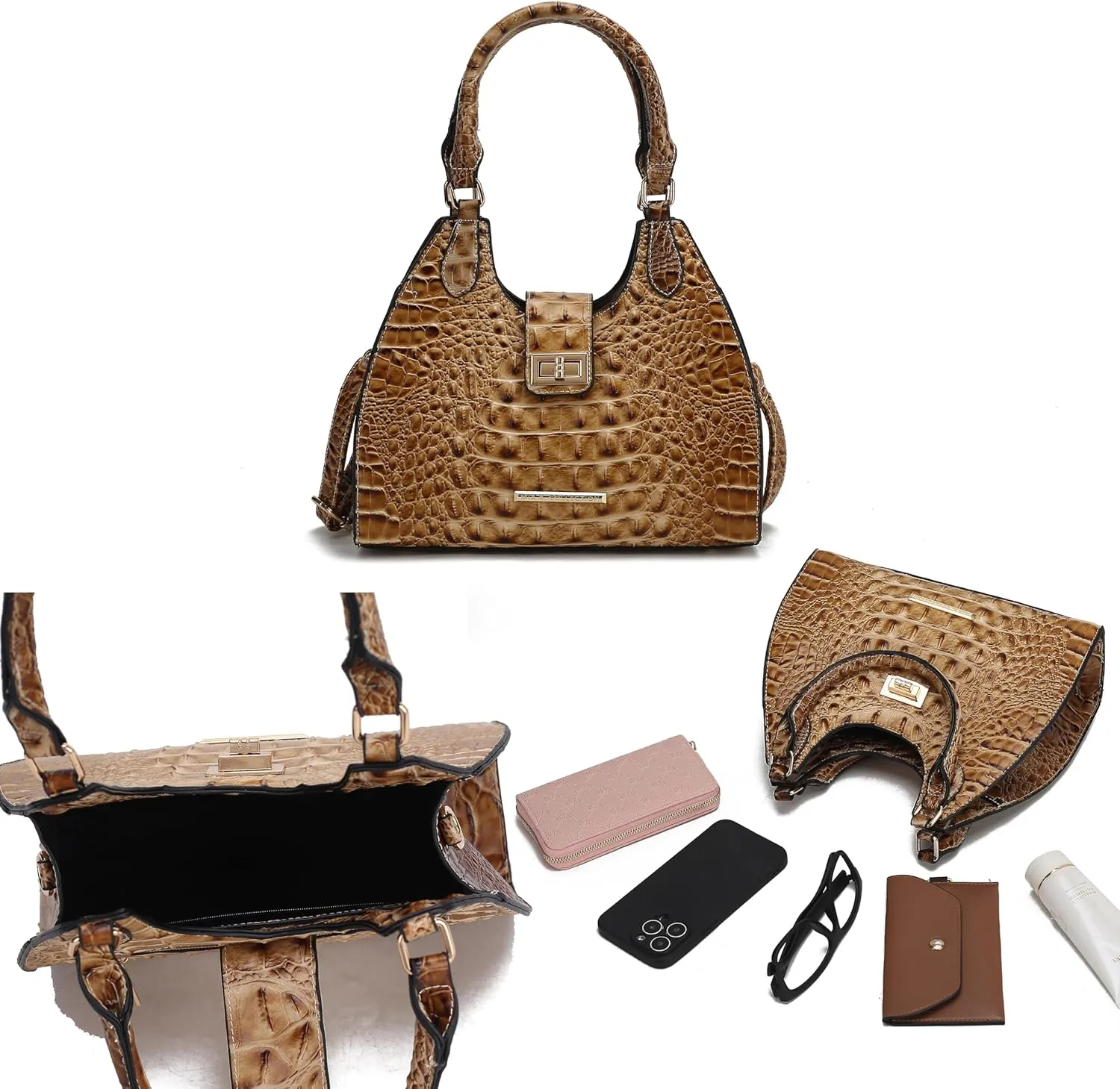 MKF Collection Women Tote Bag, Gradient Rainbow Faux Crocodile-Embossed Vegan Leather Handbag Purse by Mia K