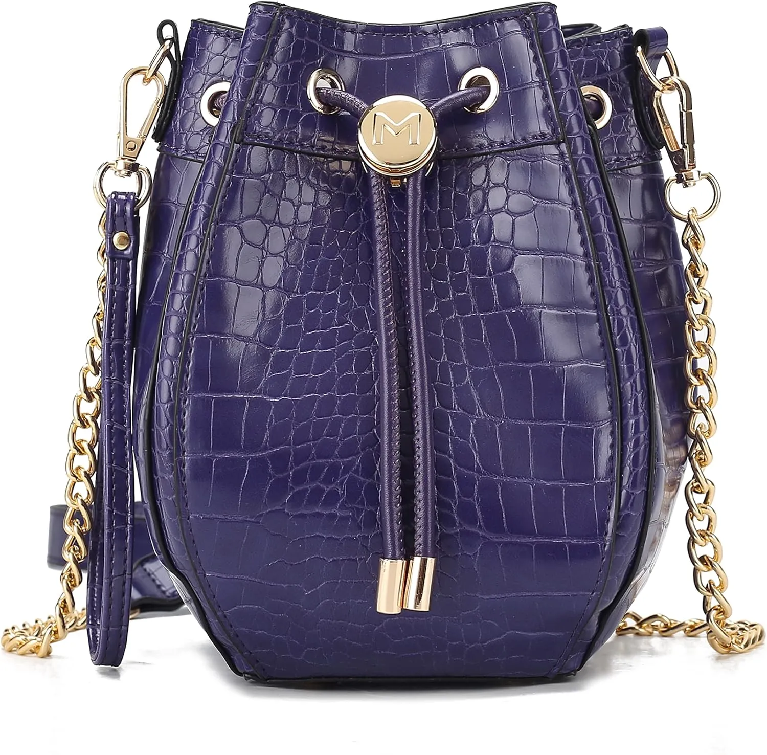 MKF Collection Women's Shoulder Bag, Croco Vegan Leather Crossbody Bag Drawstring Handbag Purse by Mia K