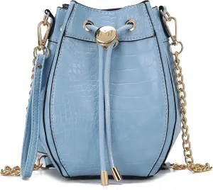 MKF Collection Women's Shoulder Bag, Croco Vegan Leather Crossbody Bag Drawstring Handbag Purse by Mia K
