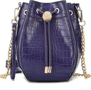 MKF Collection Women's Shoulder Bag, Croco Vegan Leather Crossbody Bag Drawstring Handbag Purse by Mia K
