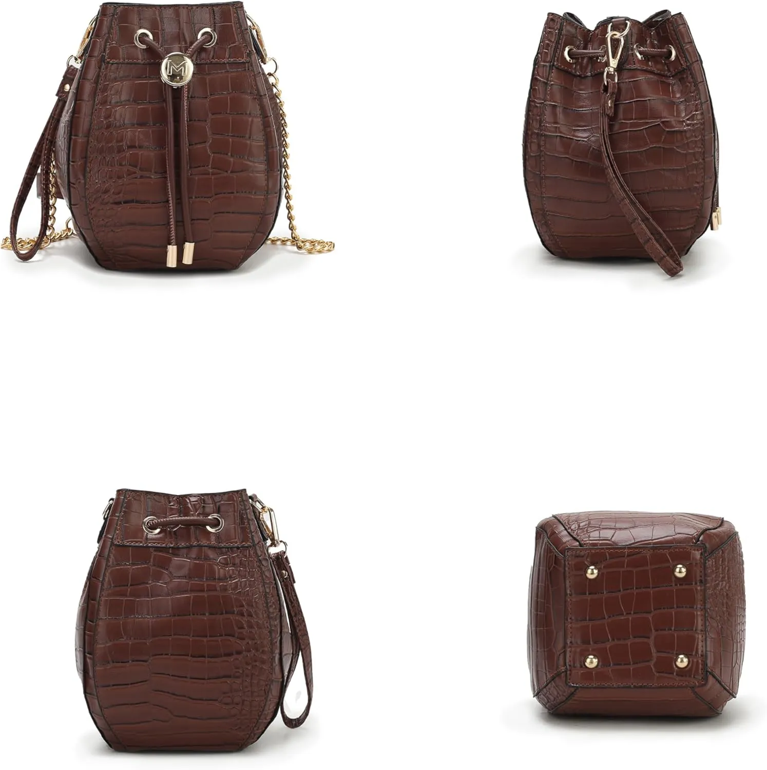 MKF Collection Women's Shoulder Bag, Croco Vegan Leather Crossbody Bag Drawstring Handbag Purse by Mia K