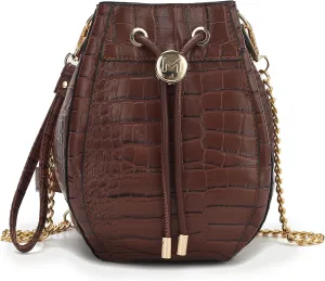 MKF Collection Women's Shoulder Bag, Croco Vegan Leather Crossbody Bag Drawstring Handbag Purse by Mia K