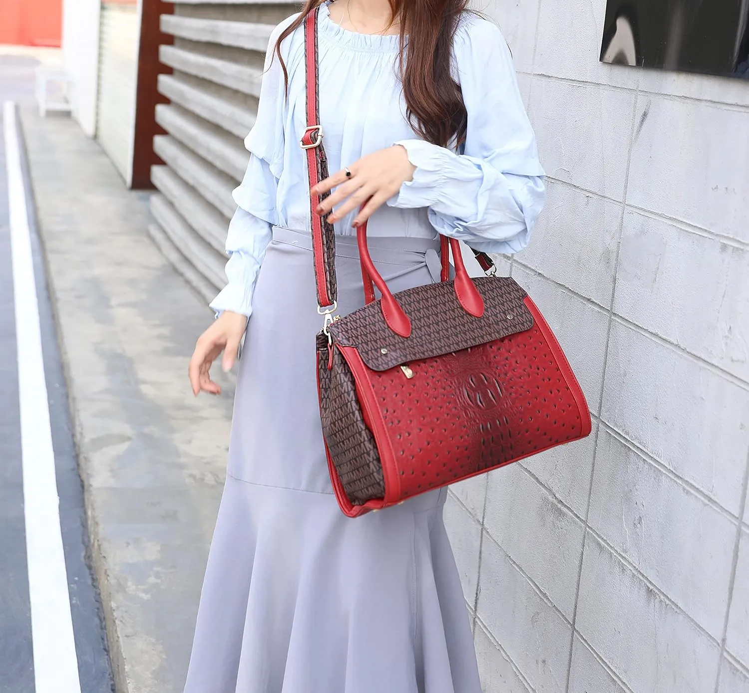 MKF Crossbody Satchel Bags for Women – PU Leather Shoulder Pocketbook Handbag – Lady Top Handle Tote Purse