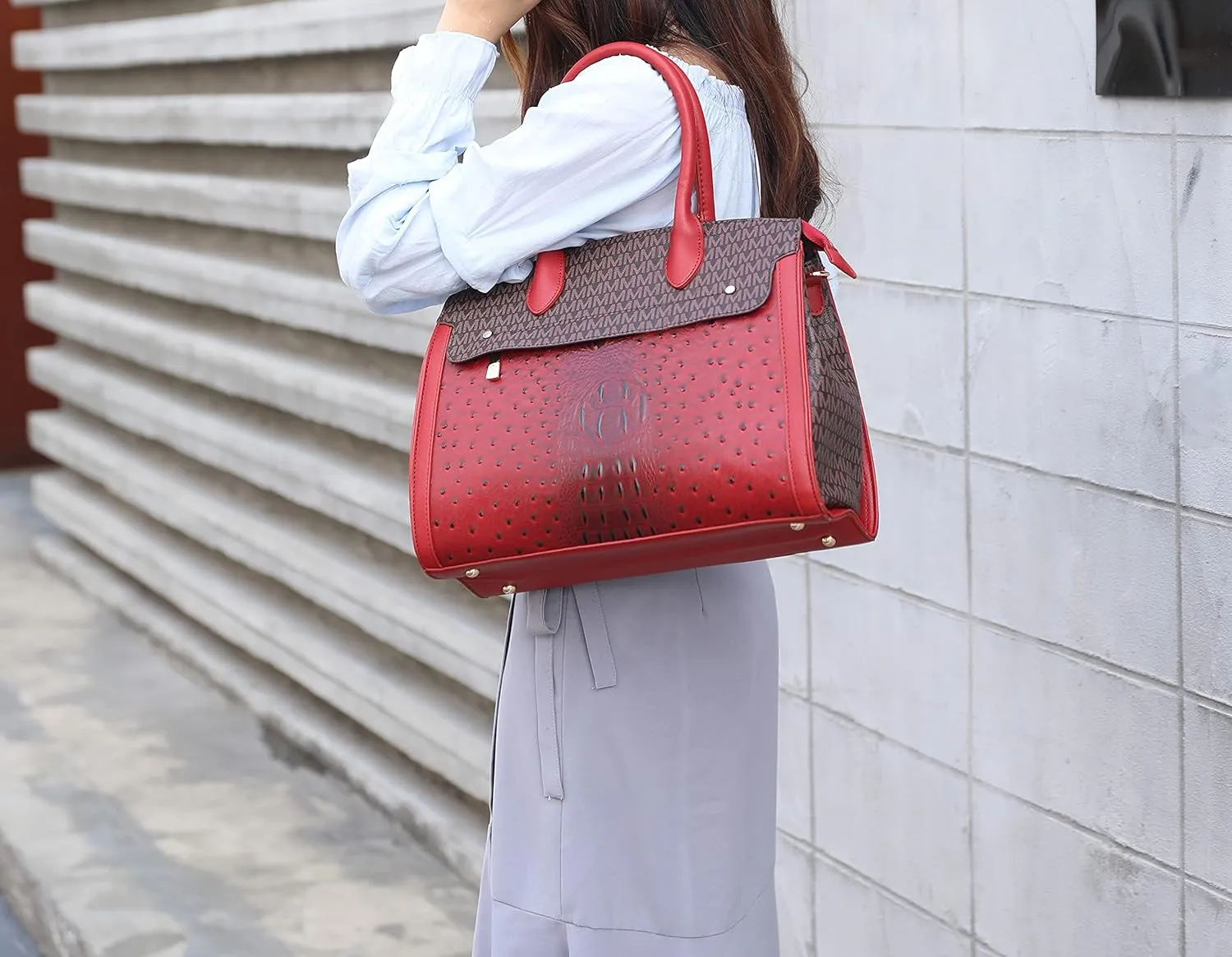 MKF Crossbody Satchel Bags for Women – PU Leather Shoulder Pocketbook Handbag – Lady Top Handle Tote Purse