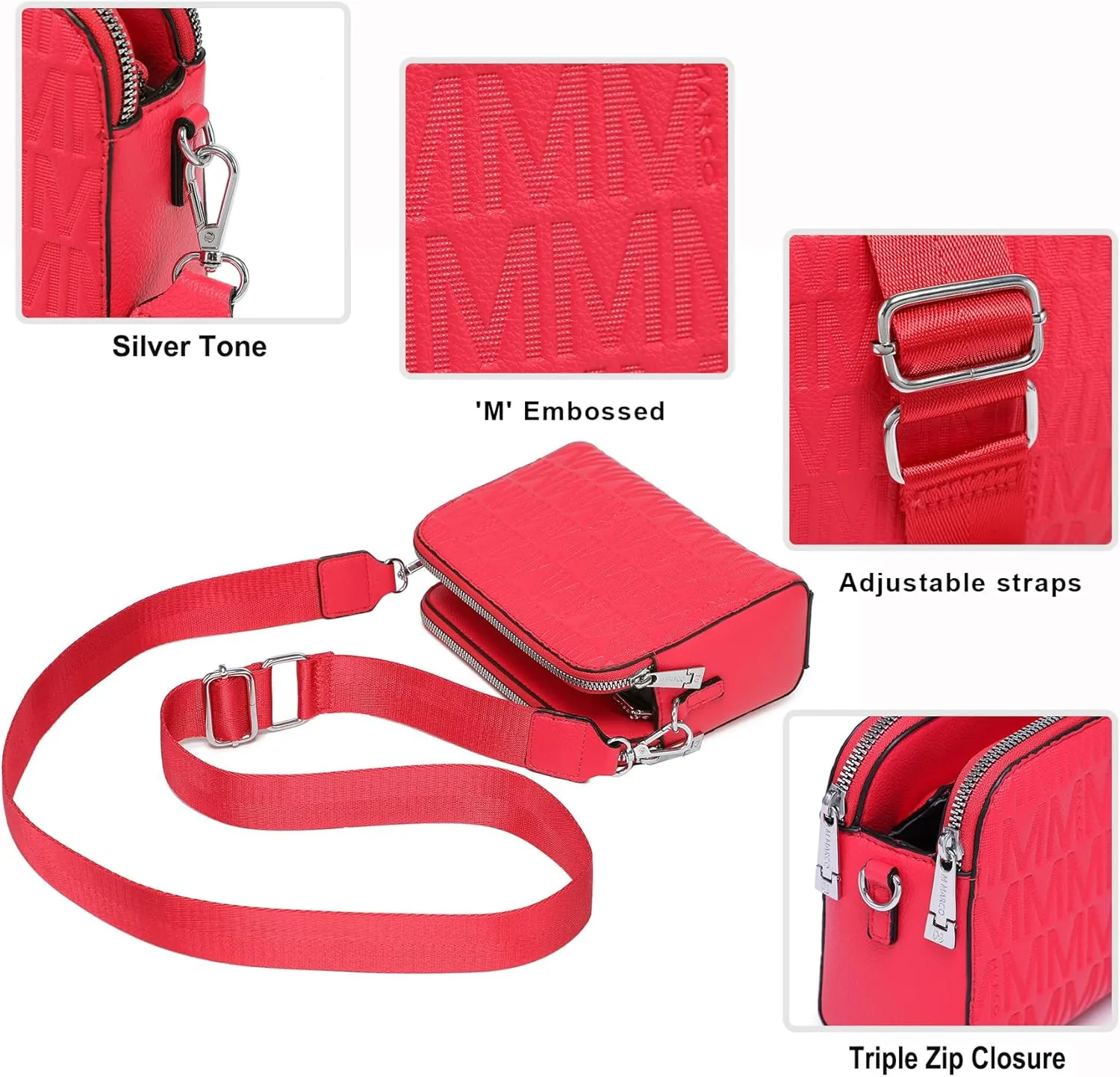 MKP COLLECTION Crossbody Bags for Women Small Shoulder Purses with Adjustable Wide Strap, Triple Zip Design
