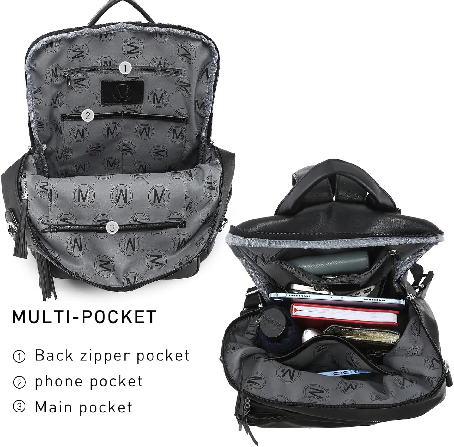 MKP COLLECTION Women Fashion Backpack Purse Convertible Large Rucksack Versatile Travel Shoulder Bags Handbag Set with Tassel
