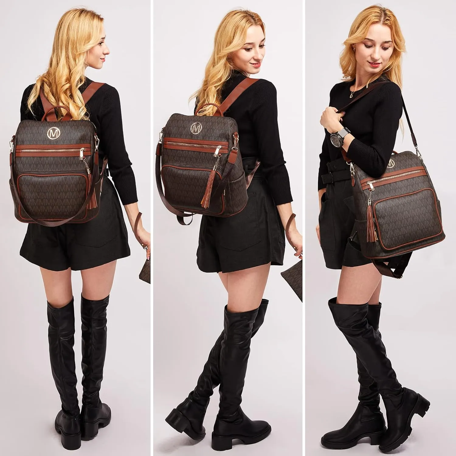 MKP COLLECTION Women Fashion Backpack Purse Convertible Large Rucksack Versatile Travel Shoulder Bags Handbag Set with Tassel