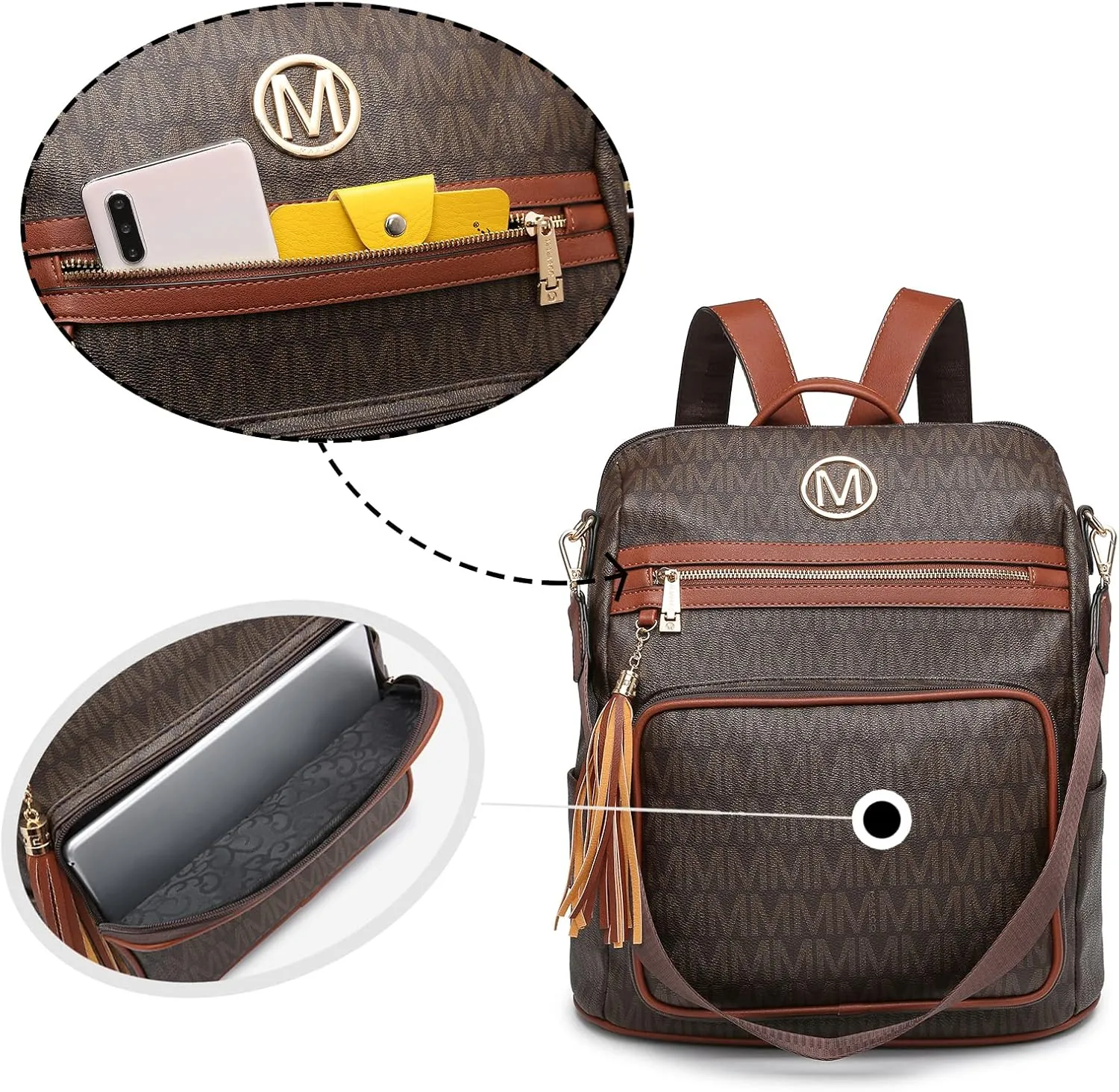 MKP COLLECTION Women Fashion Backpack Purse Convertible Large Rucksack Versatile Travel Shoulder Bags Handbag Set with Tassel