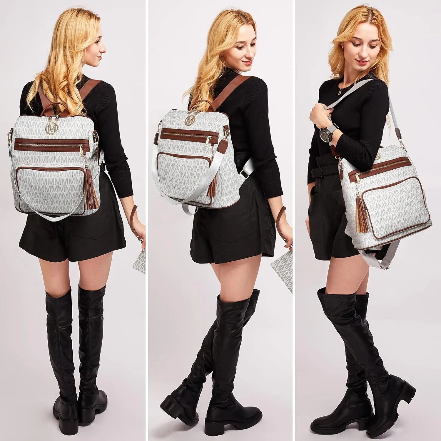 MKP COLLECTION Women Fashion Backpack Purse Convertible Large Rucksack Versatile Travel Shoulder Bags Handbag Set with Tassel