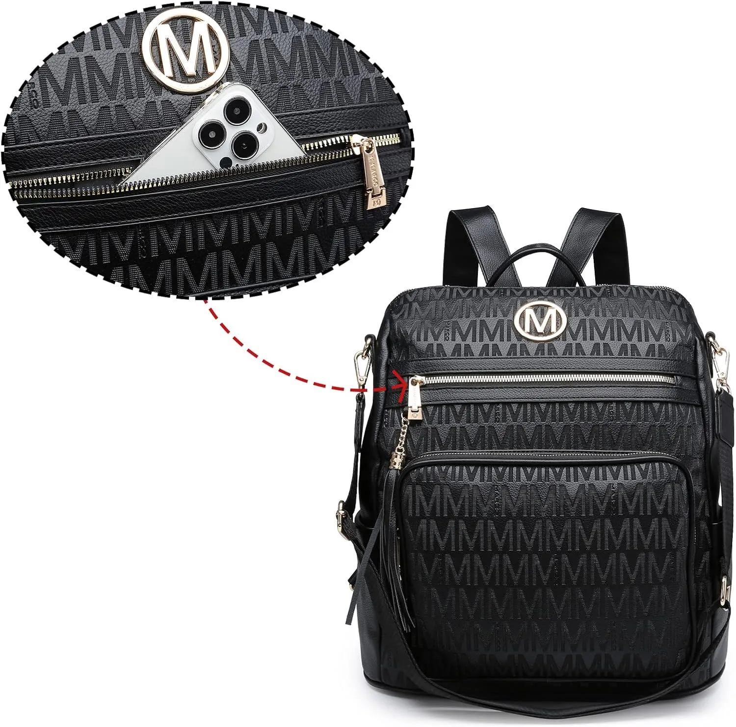 MKP COLLECTION Women Fashion Backpack Purse Convertible Large Rucksack Versatile Travel Shoulder Bags Handbag Set with Tassel