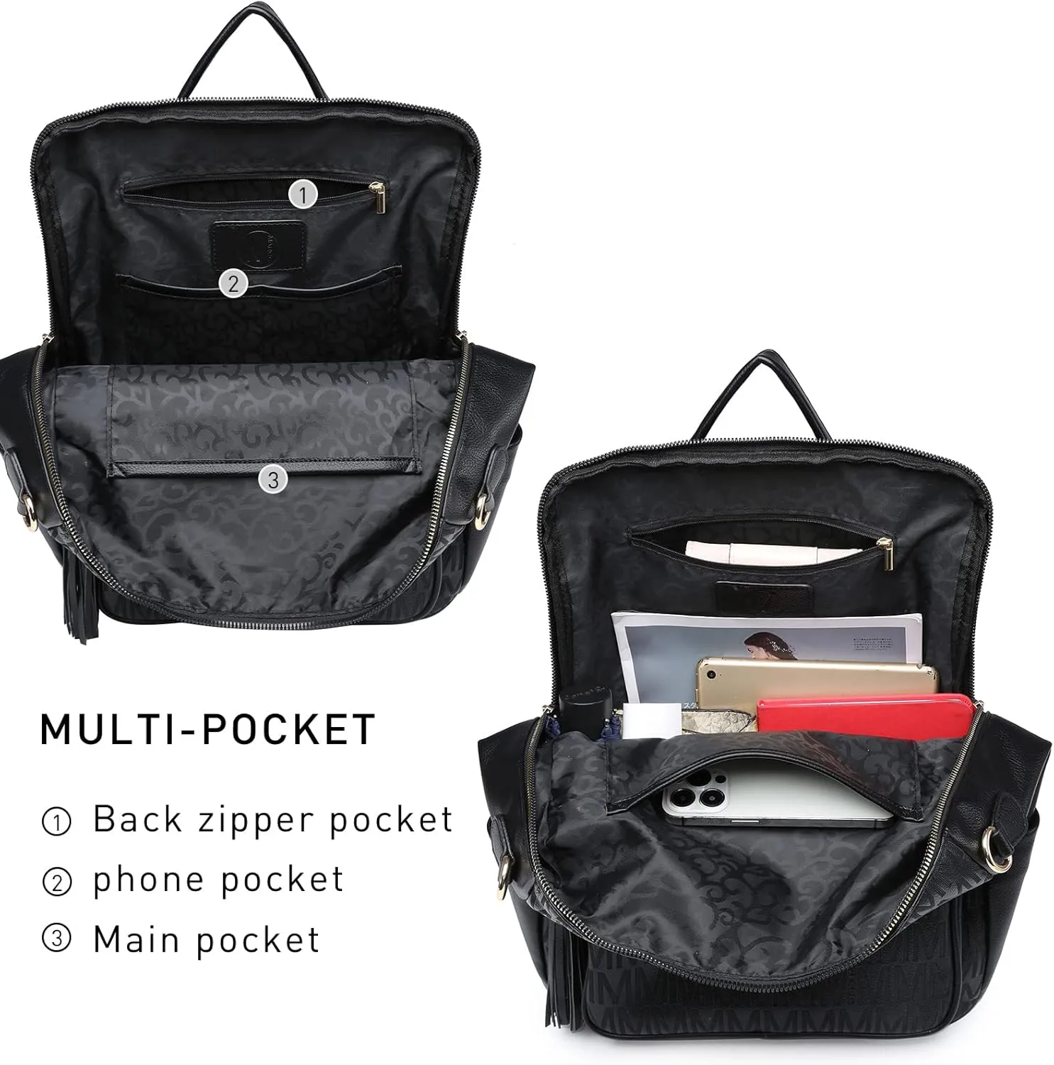 MKP COLLECTION Women Fashion Backpack Purse Convertible Large Rucksack Versatile Travel Shoulder Bags Handbag Set with Tassel