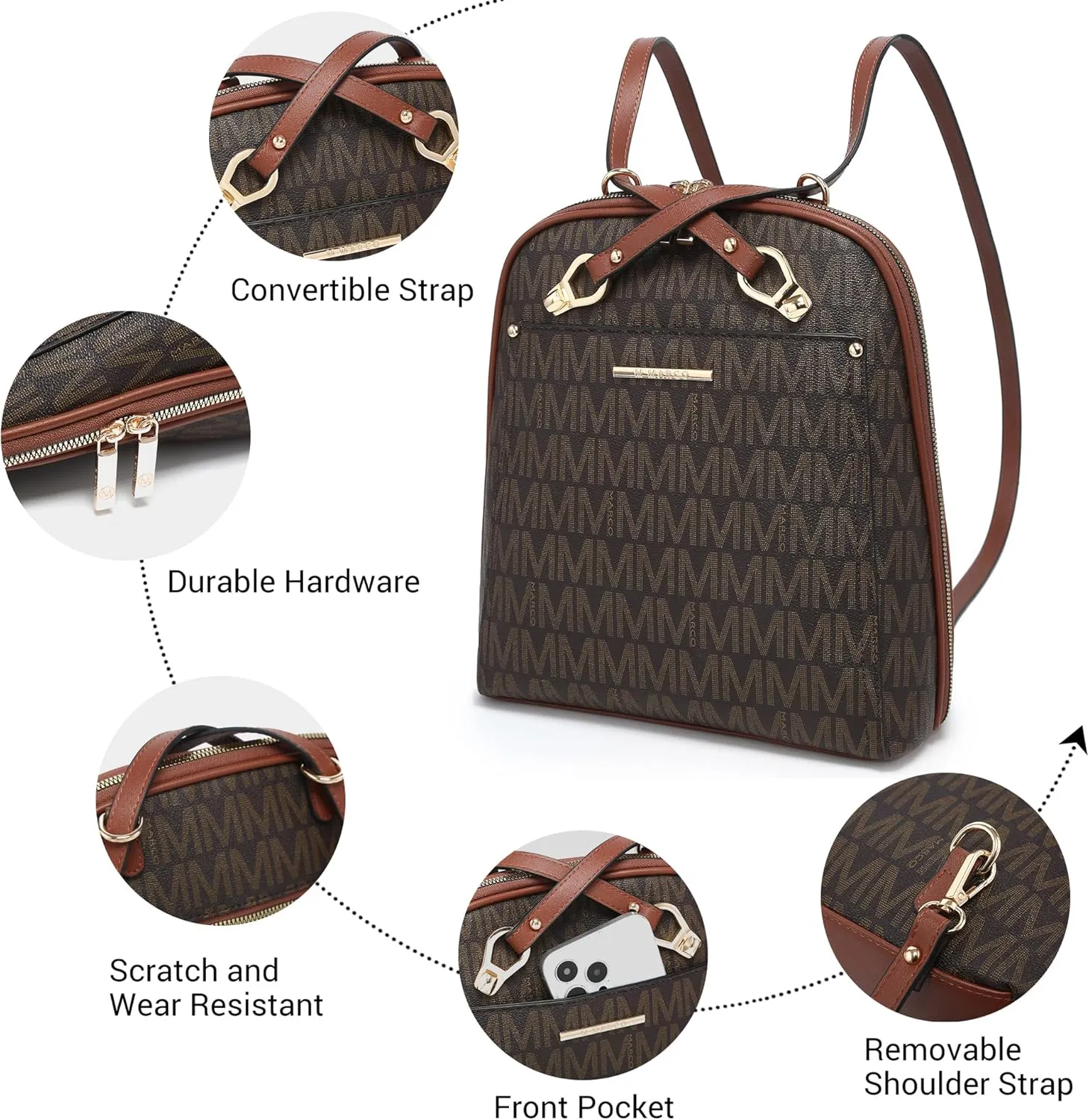 MKP COLLECTION Womens Convertible Backpack Purse Multi-Pocket Handbag Fashion Designer Ladies Shoulder Satchel Bag for Travel College Work
