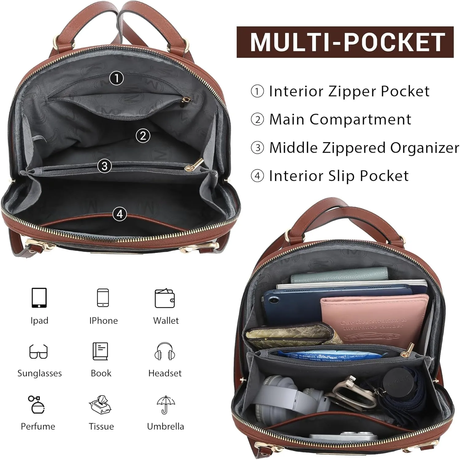 MKP COLLECTION Womens Convertible Backpack Purse Multi-Pocket Handbag Fashion Designer Ladies Shoulder Satchel Bag for Travel College Work