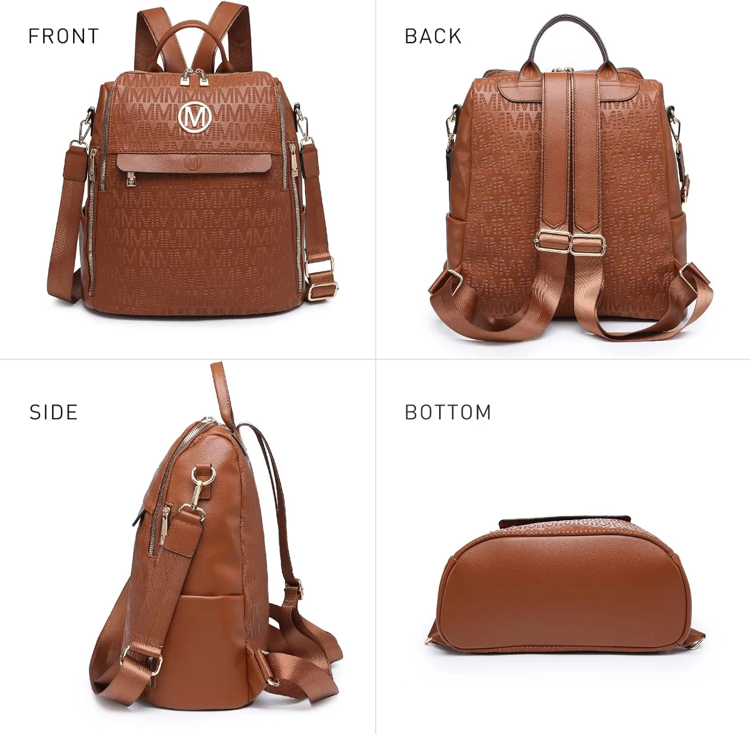 MKP Women Fashion Backpack Purse PU Leather Convertible Medium Ladies Rucksack Travel Shoulder Bags Handbag and Purse 2Pcs Brown