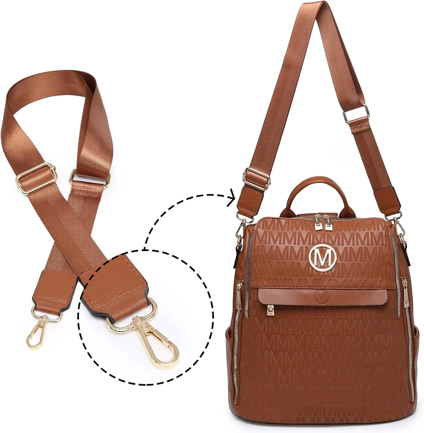 MKP Women Fashion Backpack Purse PU Leather Convertible Medium Ladies Rucksack Travel Shoulder Bags Handbag and Purse 2Pcs Brown
