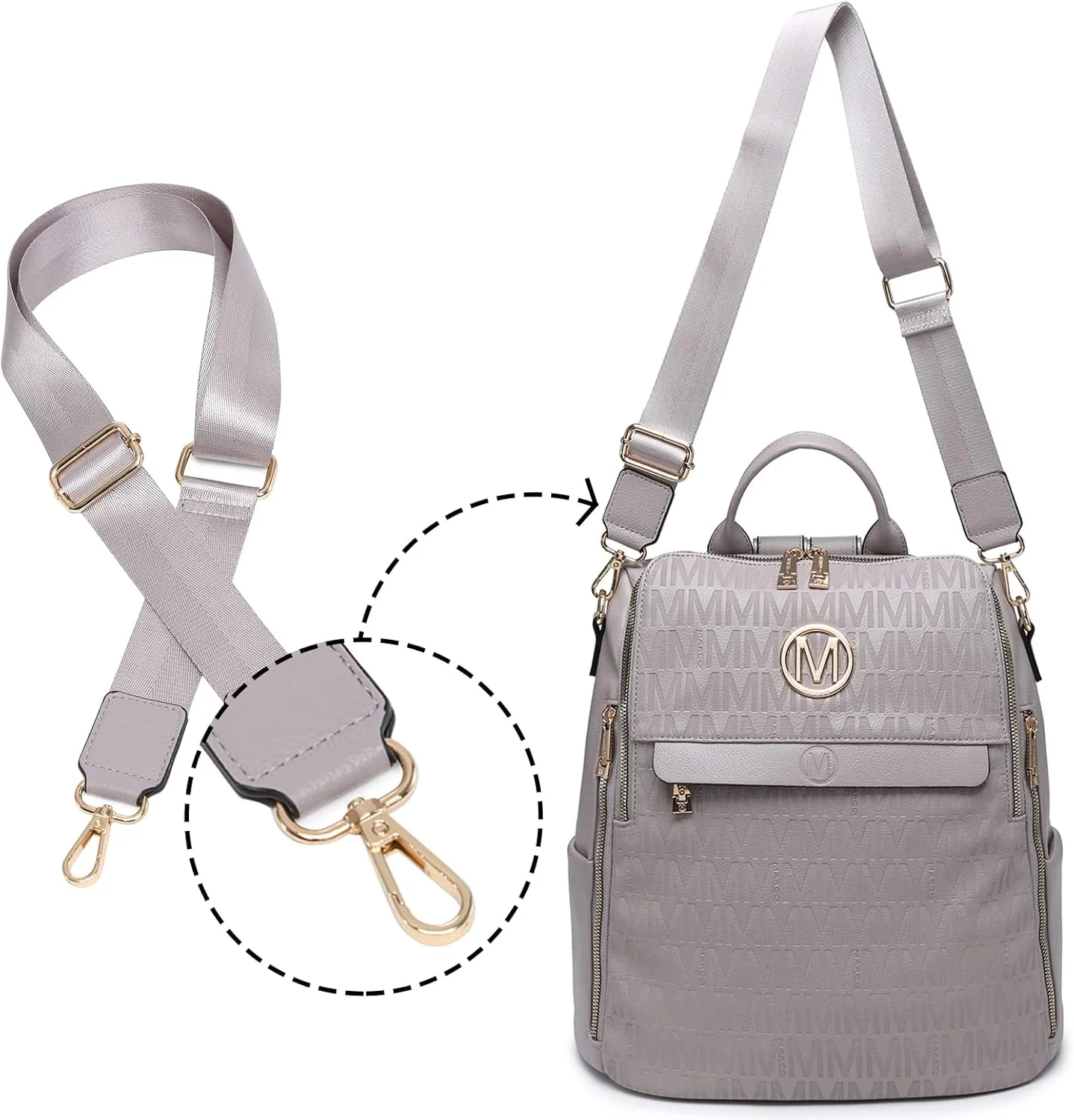 MKP Women Fashion Backpack Purse PU Leather Convertible Medium Ladies Rucksack Travel Shoulder Bags Handbag and Purse 2Pcs Grey
