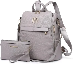 MKP Women Fashion Backpack Purse PU Leather Convertible Medium Ladies Rucksack Travel Shoulder Bags Handbag and Purse 2Pcs Grey