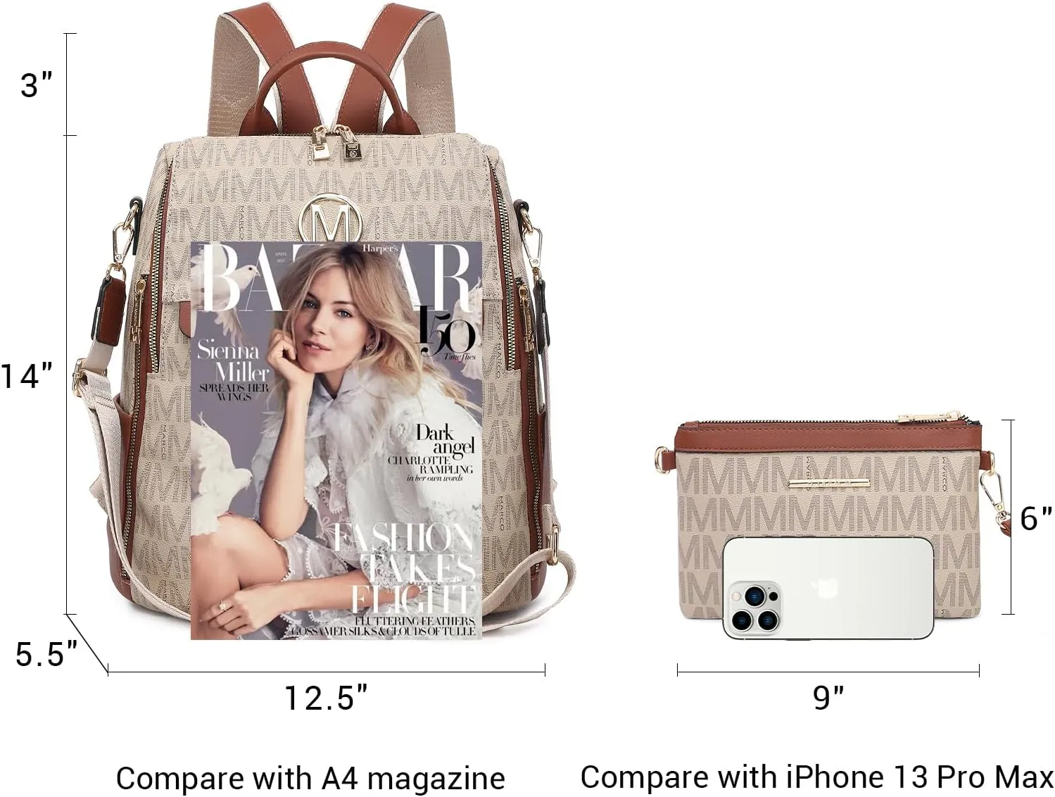 MKP Women Fashion Backpack Purse PU Leather Convertible Medium Ladies Rucksack Travel Shoulder Bags Handbag and Purse 2Pcs