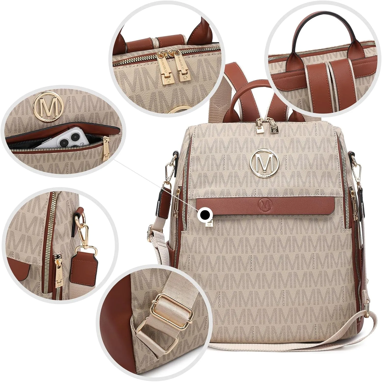 MKP Women Fashion Backpack Purse PU Leather Convertible Medium Ladies Rucksack Travel Shoulder Bags Handbag and Purse 2Pcs