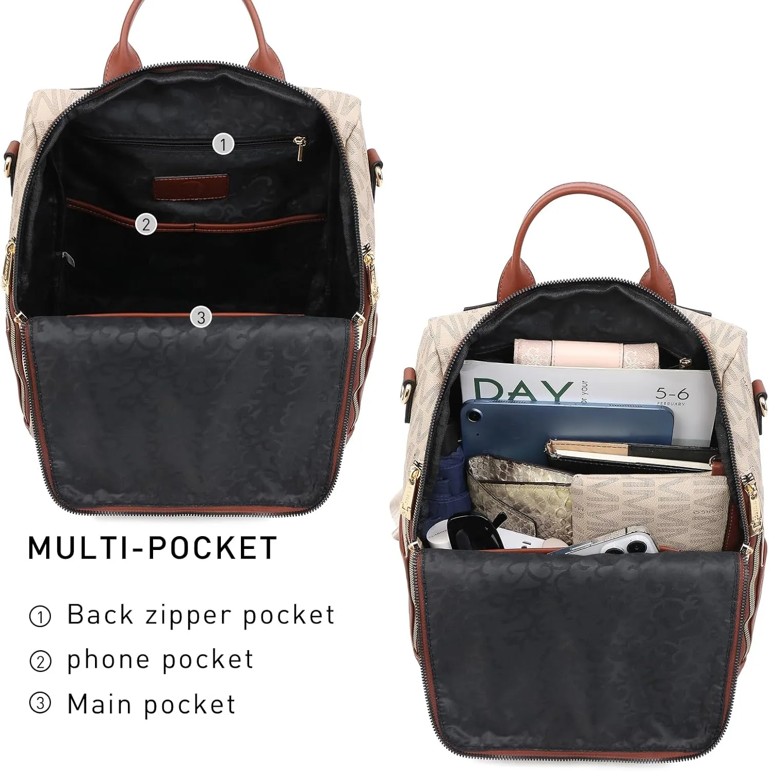 MKP Women Fashion Backpack Purse PU Leather Convertible Medium Ladies Rucksack Travel Shoulder Bags Handbag and Purse 2Pcs