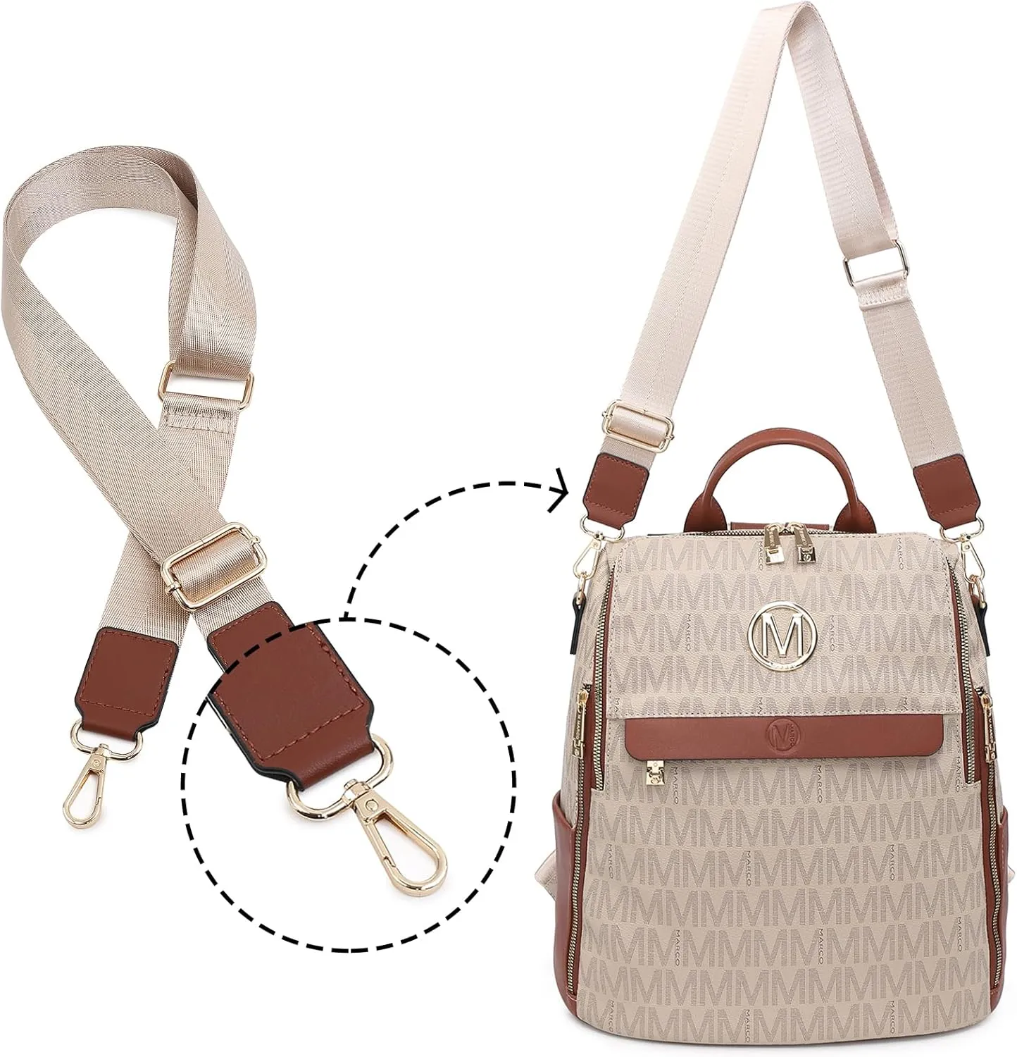 MKP Women Fashion Backpack Purse PU Leather Convertible Medium Ladies Rucksack Travel Shoulder Bags Handbag and Purse 2Pcs