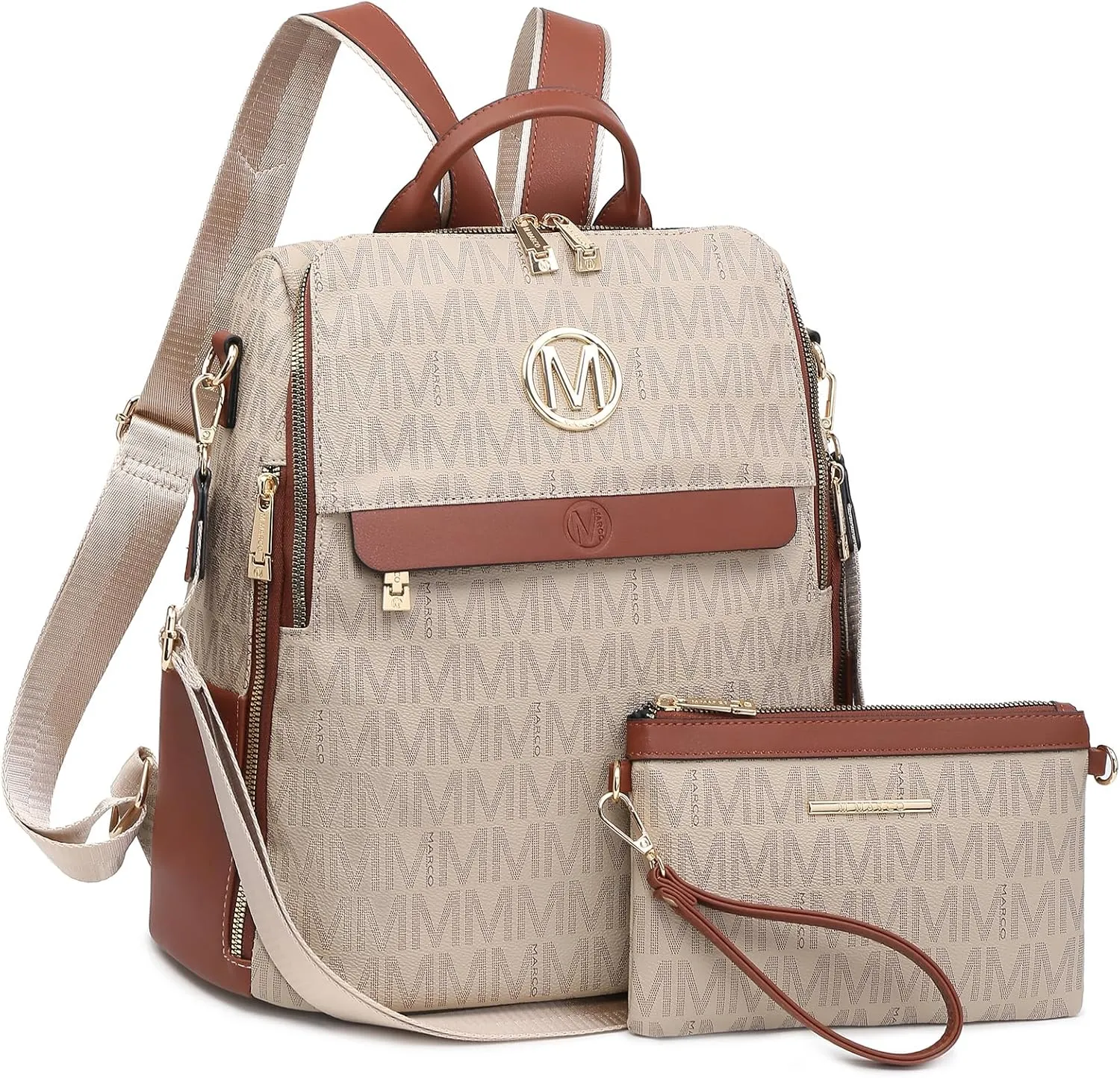 MKP Women Fashion Backpack Purse PU Leather Convertible Medium Ladies Rucksack Travel Shoulder Bags Handbag and Purse 2Pcs
