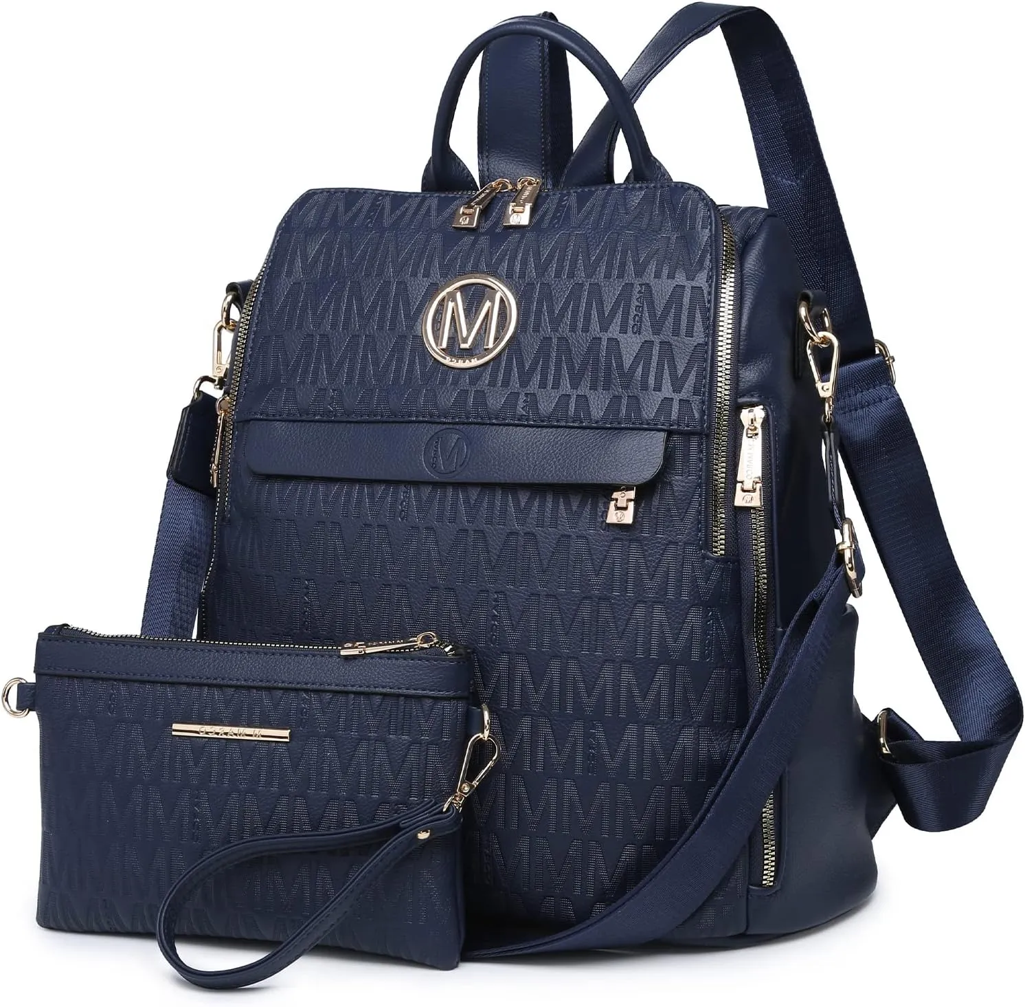 MKP Women Fashion Backpack Purse PU Leather Convertible Medium Ladies Rucksack Travel Shoulder Bags Handbag and Purse 2Pcs