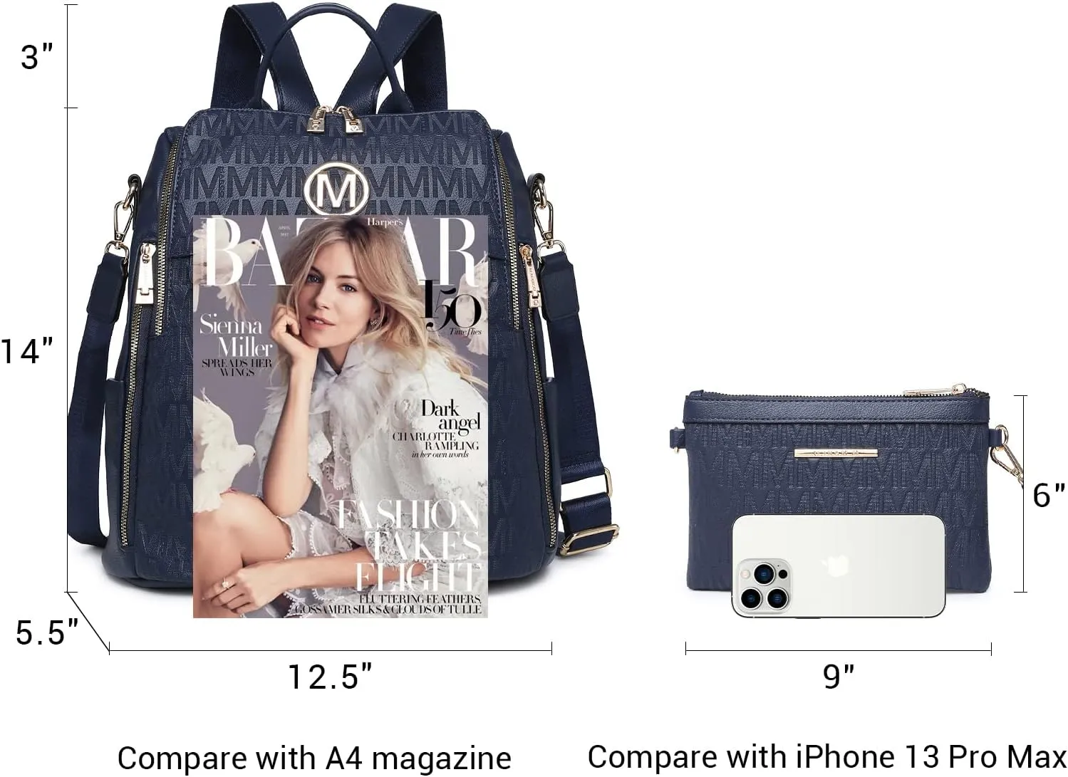 MKP Women Fashion Backpack Purse PU Leather Convertible Medium Ladies Rucksack Travel Shoulder Bags Handbag and Purse 2Pcs