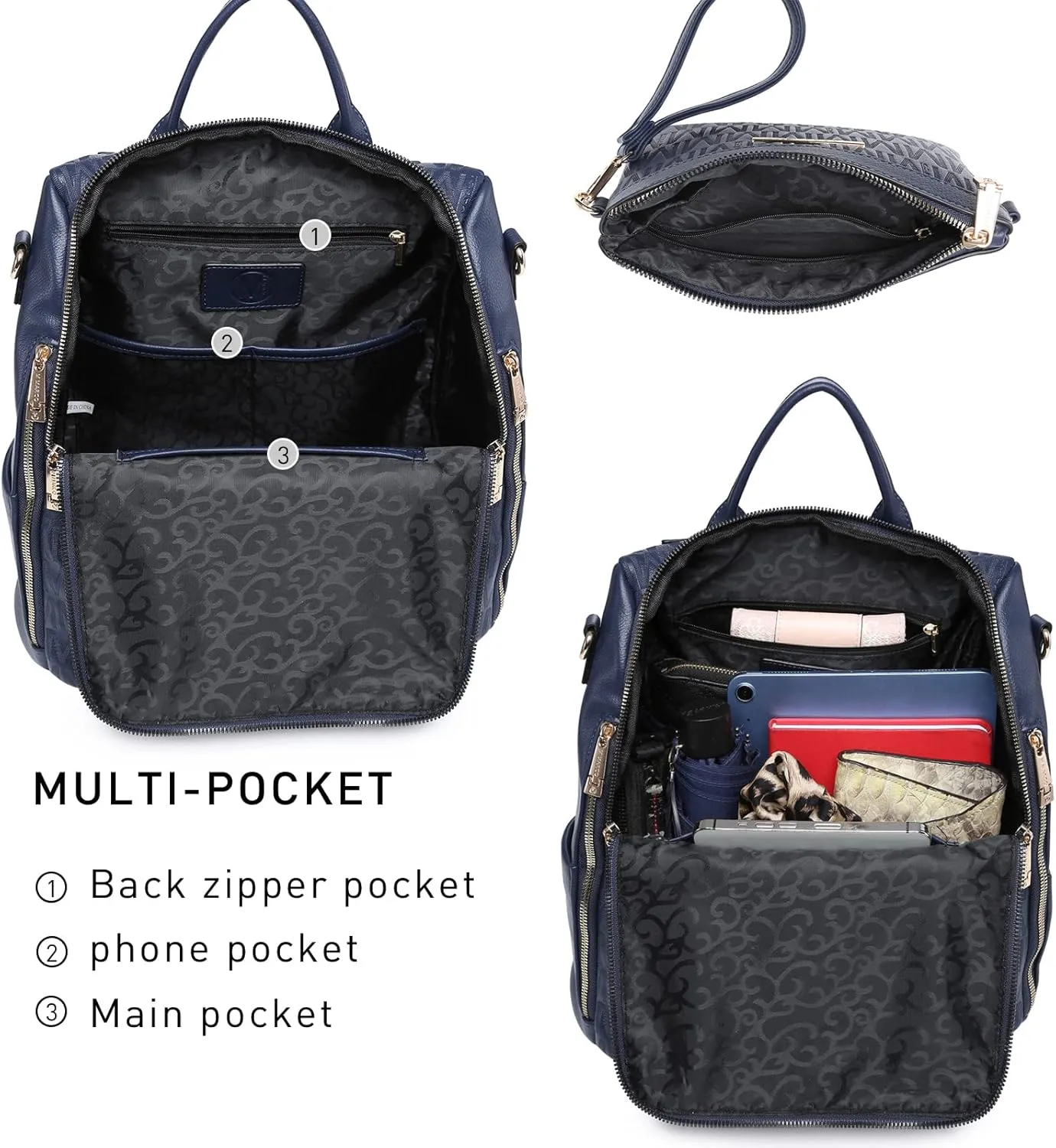 MKP Women Fashion Backpack Purse PU Leather Convertible Medium Ladies Rucksack Travel Shoulder Bags Handbag and Purse 2Pcs