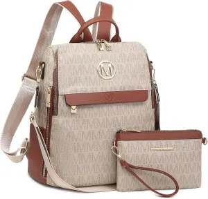 MKP Women Fashion Backpack Purse PU Leather Convertible Medium Ladies Rucksack Travel Shoulder Bags Handbag and Purse 2Pcs