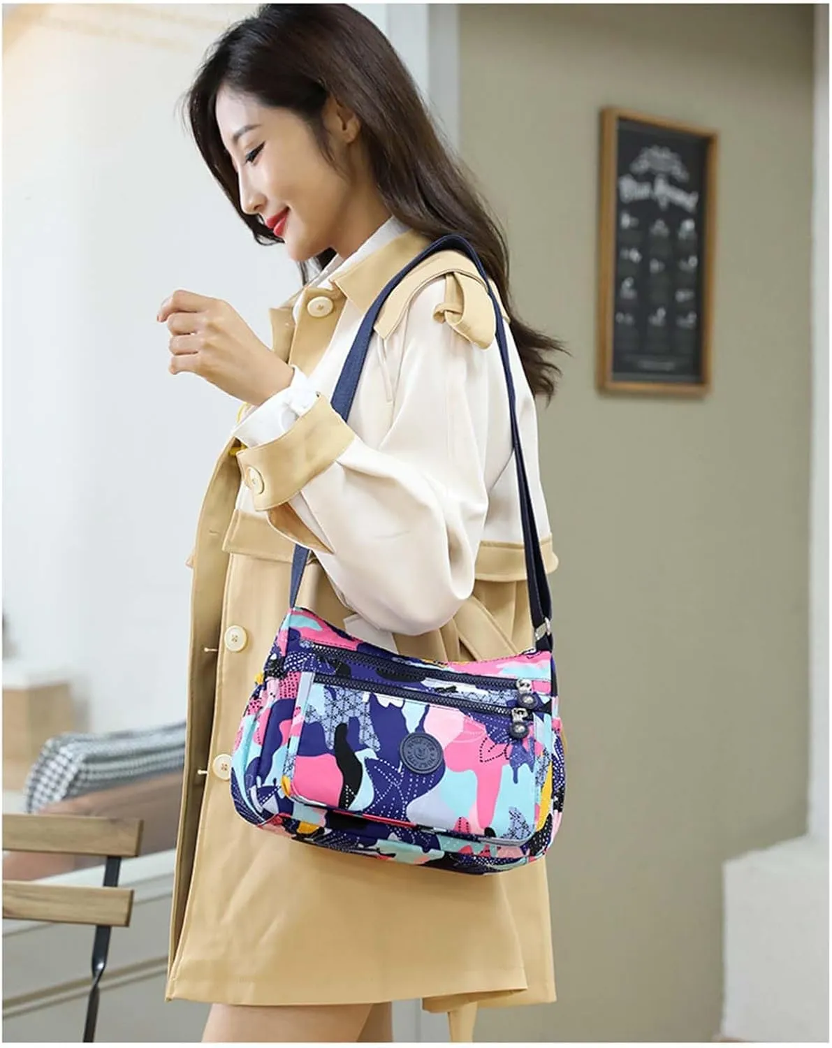 MLAFE Women Shoulder Handbag Nylon Multi-Pocket Crossbody Purse Bags for Women Travel Shoulder Bag for Travel/Shopping/Hiking