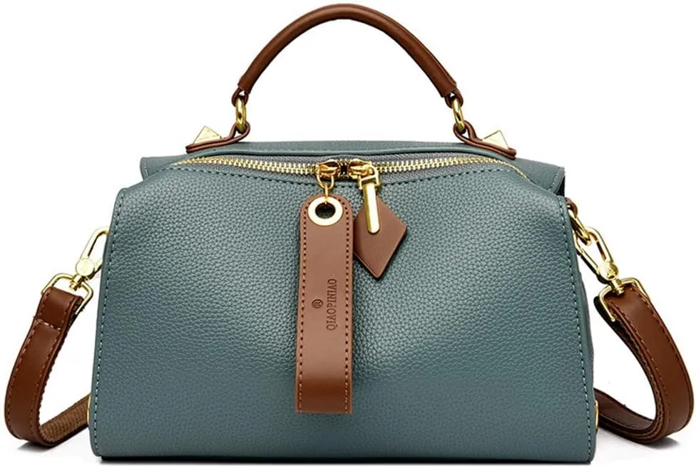 Mn&Sue Barrel Purses for Women Medium Size Leather Handbag Ladies Satchel Fashion Crossbody Bags with Convertible Strap