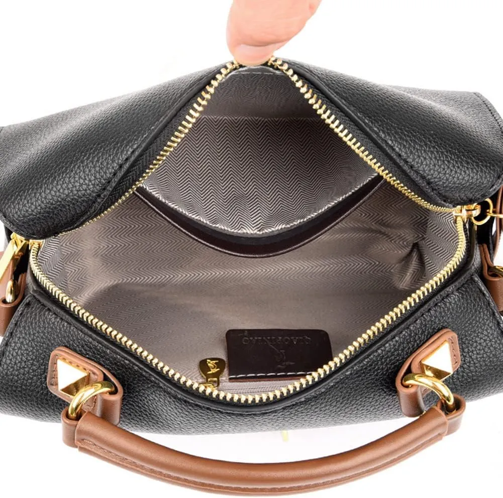 Mn&Sue Barrel Purses for Women Medium Size Leather Handbag Ladies Satchel Fashion Crossbody Bags with Convertible Strap