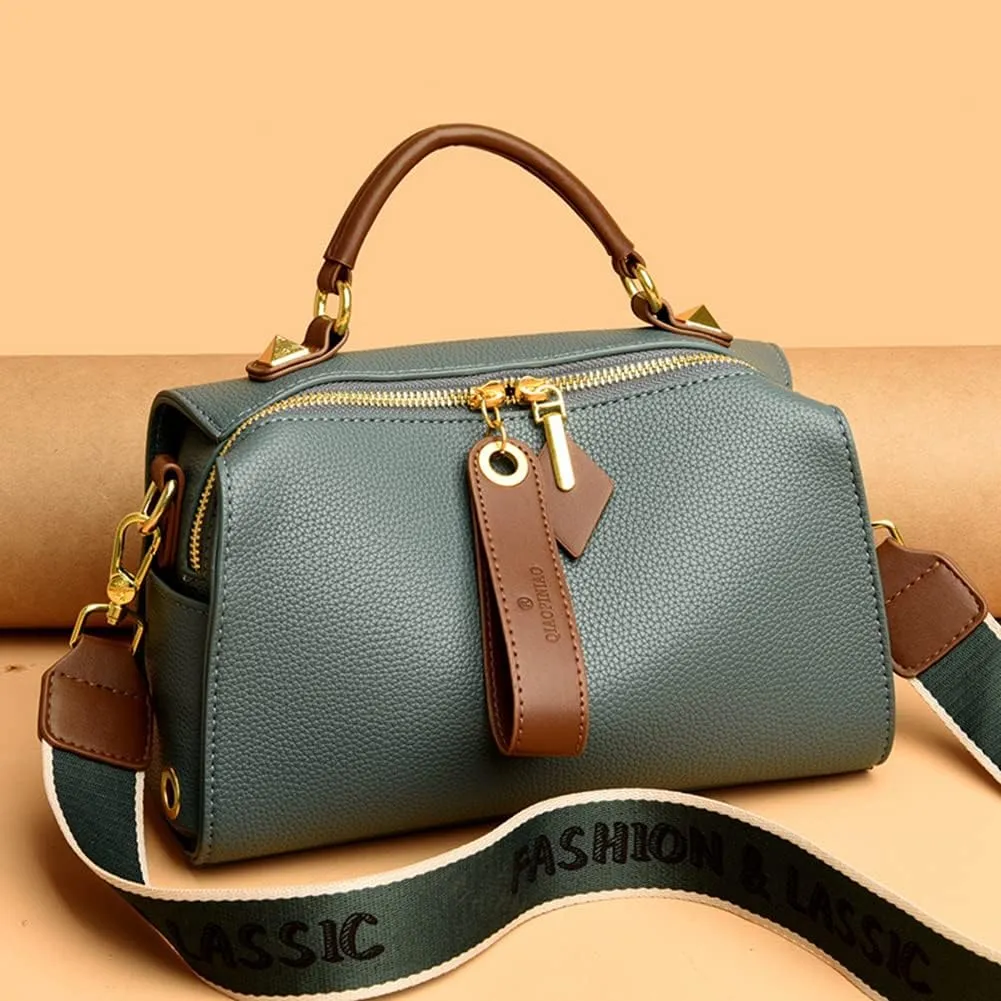 Mn&Sue Barrel Purses for Women Medium Size Leather Handbag Ladies Satchel Fashion Crossbody Bags with Convertible Strap