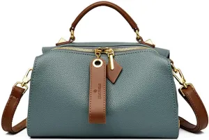 Mn&Sue Barrel Purses for Women Medium Size Leather Handbag Ladies Satchel Fashion Crossbody Bags with Convertible Strap