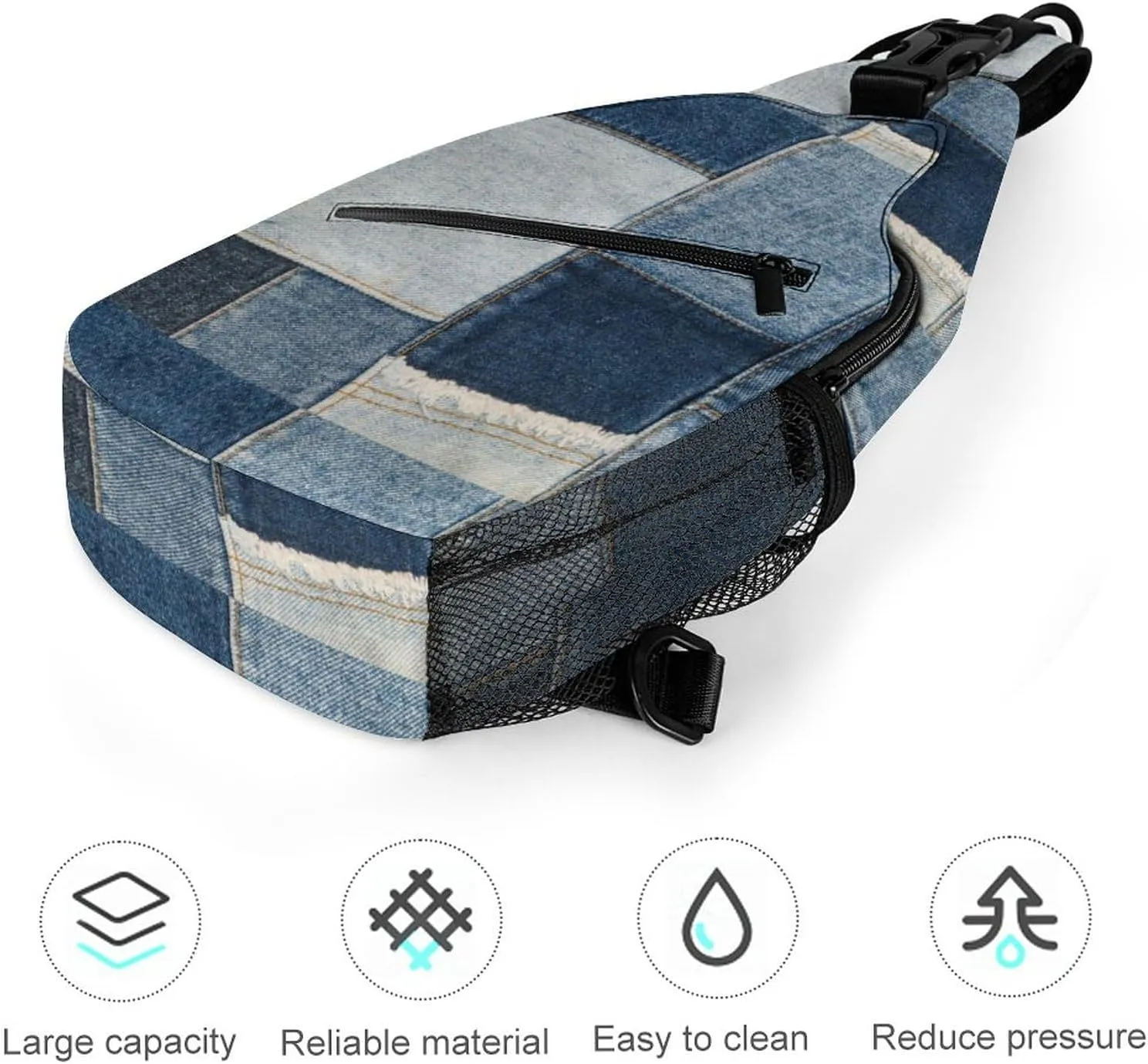 MoBlinko Retro Blue Jeans Printed Sling Bag for Women Patchwork Adjustable Crossbody Sling Backpack Chest Bag for Travel