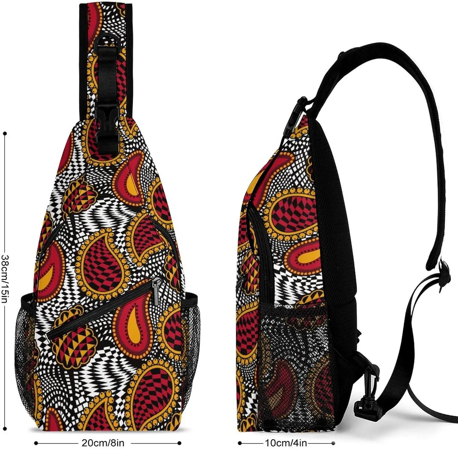 MoBlinko Sling Bag Red White Indian Paisley Women Crossbody Sling Backpack Chest Bag for Hiking Cycling Travel Gift