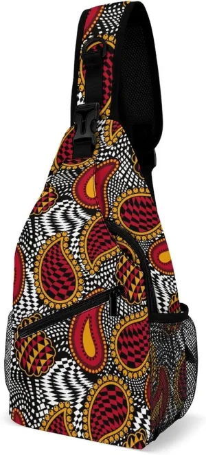 MoBlinko Sling Bag Red White Indian Paisley Women Crossbody Sling Backpack Chest Bag for Hiking Cycling Travel Gift