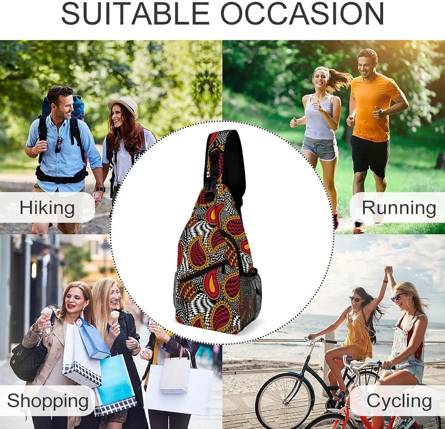 MoBlinko Sling Bag Red White Indian Paisley Women Crossbody Sling Backpack Chest Bag for Hiking Cycling Travel Gift