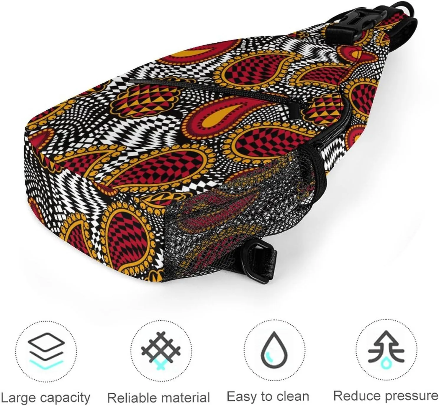 MoBlinko Sling Bag Red White Indian Paisley Women Crossbody Sling Backpack Chest Bag for Hiking Cycling Travel Gift